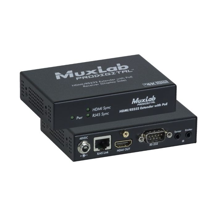 Muxlab HDMI / RS232 Receiver w PoE, HDBT, UHD-4K