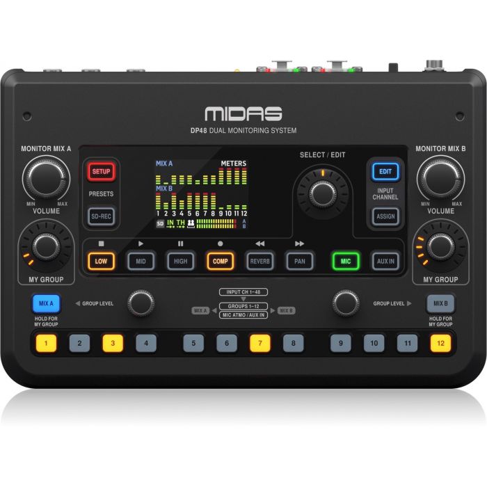 Midas DP48 Dual 48-Channel Personal Monitor Mixer with SD Card Recorder, Stereo Ambience Microphone and Remote Powering
